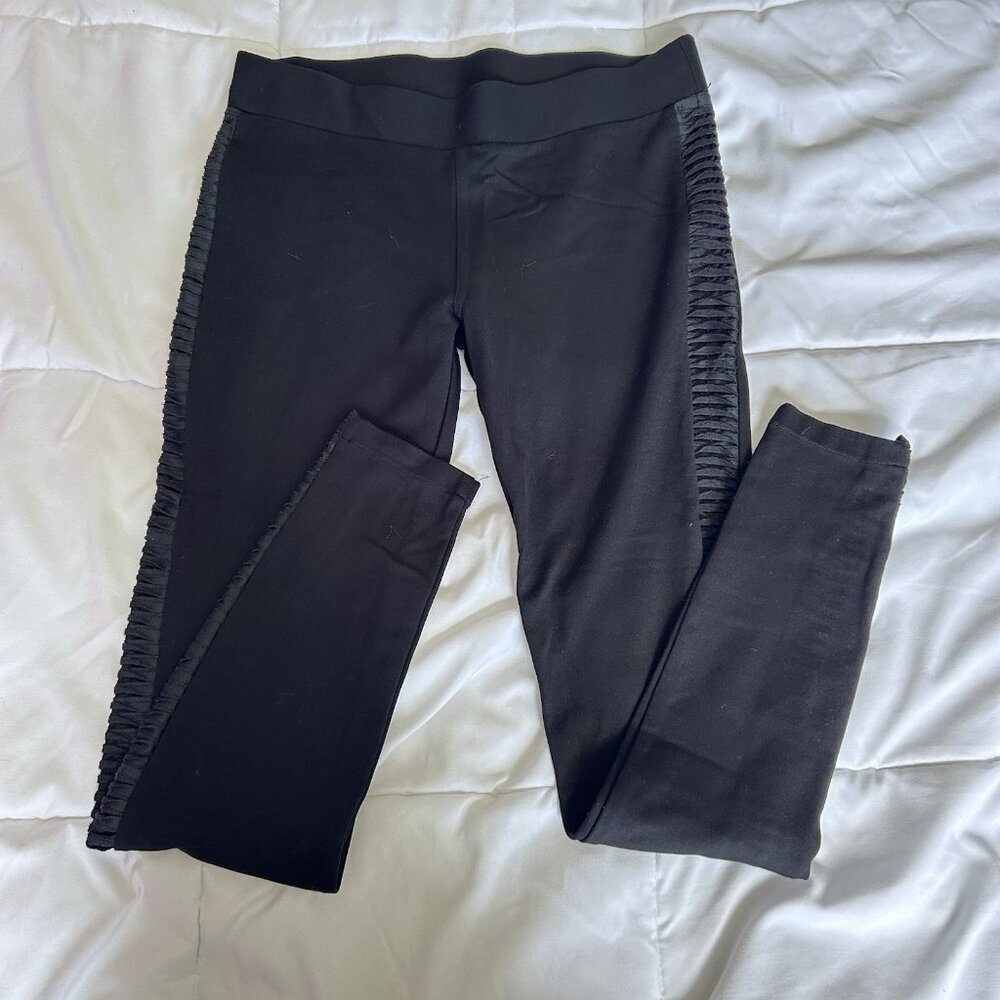 Abbeline Womens Medium Black Leggings Faux Leather‎ Side Panel Office Business